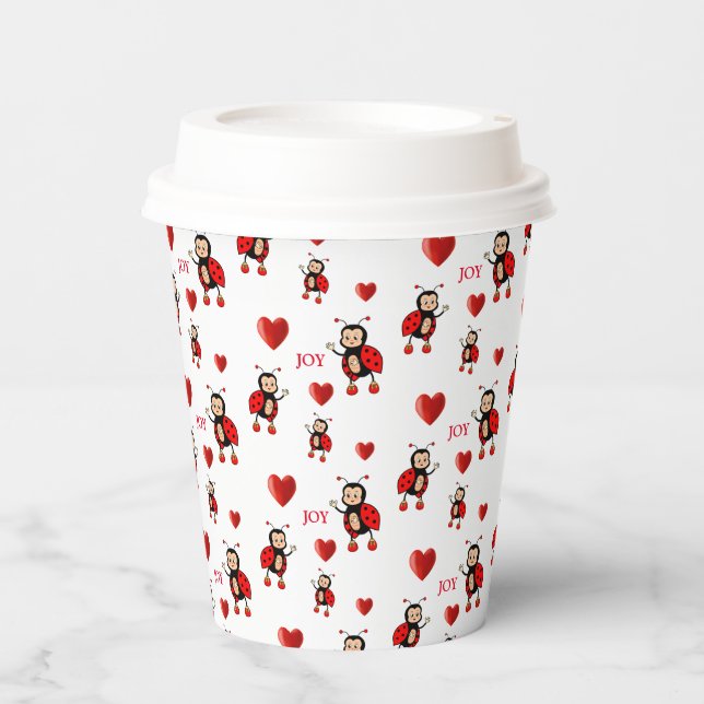 Vasos De Papel Cute Ladybugs, Hearts & Joy Mensajes de texto sobr (Anverso)