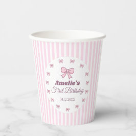 Vasos De Papel Cute Lazo Rosa Cumpleaños Uno