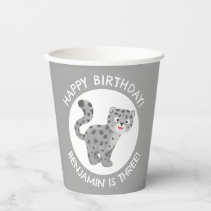Vasos De Papel Cute leopardo de las nieves, cumpleaños personaliz