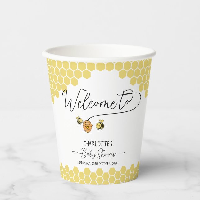 Vasos De Papel Cute Little Bees Honeycomb Baby Shower (Anverso)