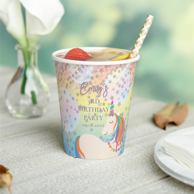 Vasos De Papel Cute Magical Rainbow Unicorn Girl Birthday Party (in situ)