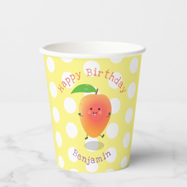 Vasos De Papel Cute mango amarillo personalizado personalizado cu (Anverso)
