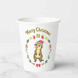 Vasos De Papel Cute Meerkat Santa sombrero Navidad