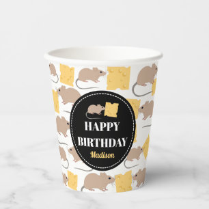 Vasos De Papel Cute Mouse Rodent comiendo queso cumpleaños