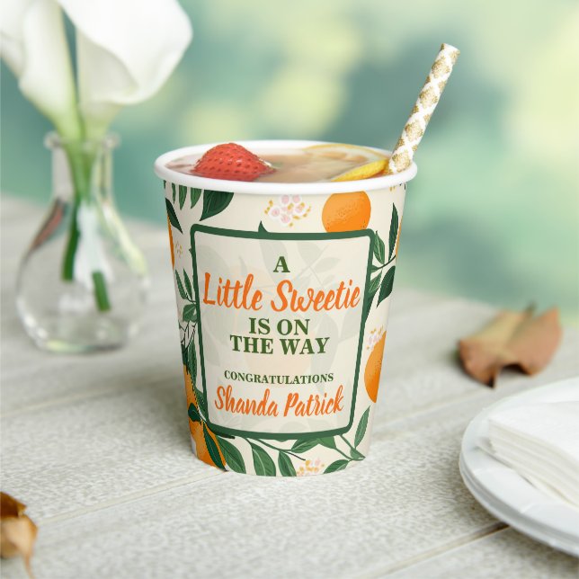 Vasos De Papel Cute Naranja Theme Baby Shower (in situ)