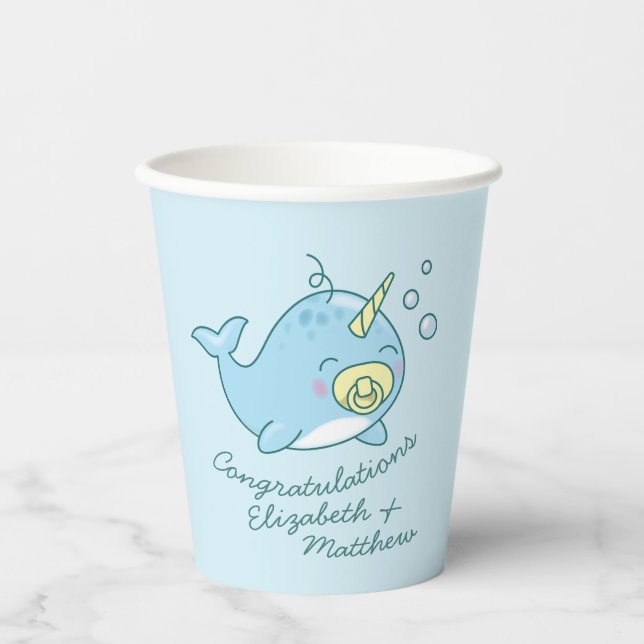 Vasos De Papel Cute Narwhal Baby Shower Kawaii (Anverso)