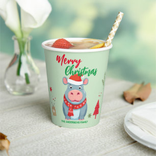Vasos De Papel Cute Navidad alegre Hippo bufanda de Santa vacacio