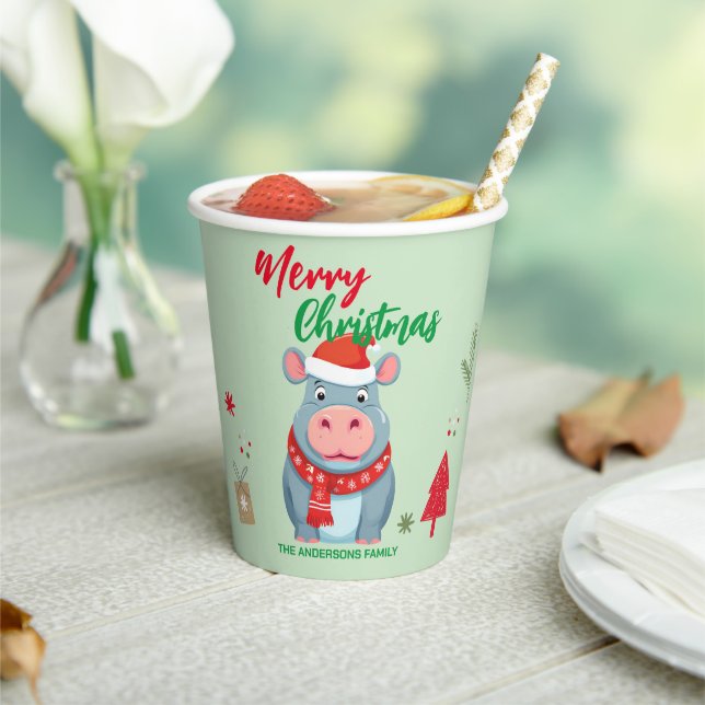 Vasos De Papel Cute Navidad alegre Hippo bufanda de Santa vacacio (in situ)