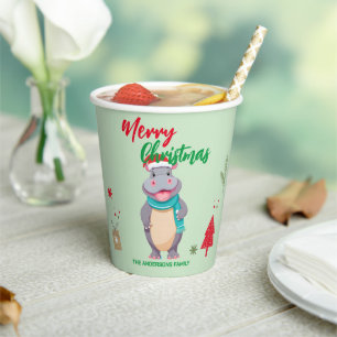 Vasos De Papel Cute Navidad alegre Hippo bufanda de Santa vacacio
