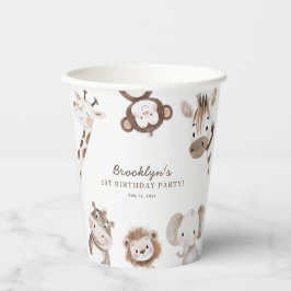 Vasos De Papel Cute Neutral Safari Jungle Cumpleaños Party Kids