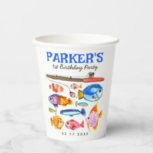 Vasos De Papel Cute O-Fish-al Reel Fun Gone Fish Pescado Cumpleañ