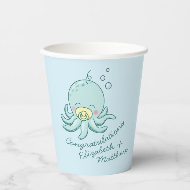 Vasos De Papel Cute Octopus Baby Shower Kawaii (Anverso)