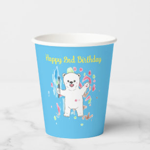 Vasos De Papel Cute osito polar arte fiesta de cumpleaños cuchara