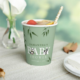 Vasos De Papel Cute Panda y Foliage Neutral Baby Shower