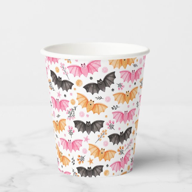 Vasos De Papel Cute Pastel Bats Halloween (Anverso)
