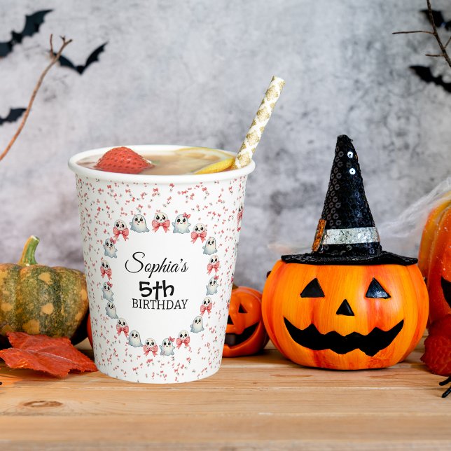 Vasos De Papel Cute Pastel Ghost Tema Texto personalizado Cumplea (Subido por el creador)