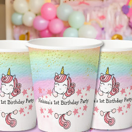Vasos De Papel Cute Pastel Unicorn & Rainbow Birthday Party