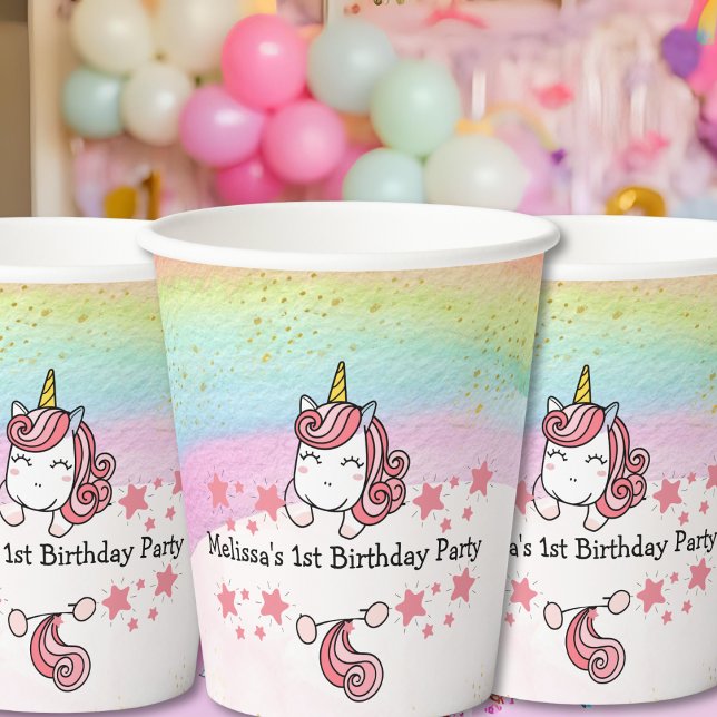 Vasos De Papel Cute Pastel Unicorn & Rainbow Birthday Party (Subido por el creador)
