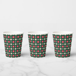 Vasos De Papel Cute Patrón de Flor Pop Retro Navidad Verde Rosa