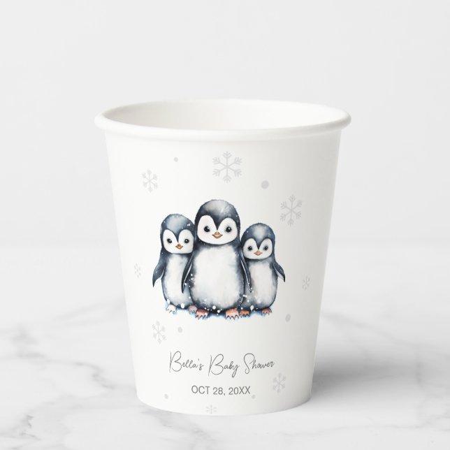 Vasos De Papel Cute Penguin Winter Baby Shower (Anverso)