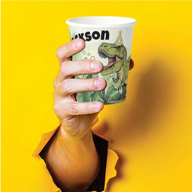 Vasos De Papel Cute Personalizado Dinosaurio Tema Niños Nombre Cu (Cute dinosaur Jurassic theme boys birthday party paper cup table decoration with personalized name)
