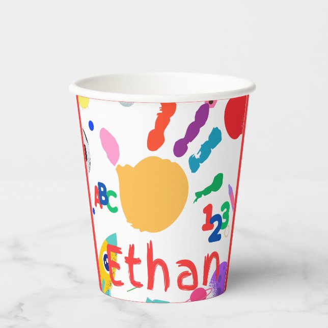 Vasos De Papel Cute Personalized Kid's ABC Hand Paint 123 (Anverso)