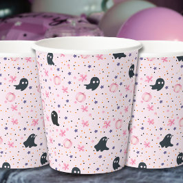 Vasos De Papel Cute Pink and Black Sweet Spooky Ghost Halloween