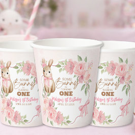 Vasos De Papel Cute Pink Floral Some Bunny Turning One Birthday