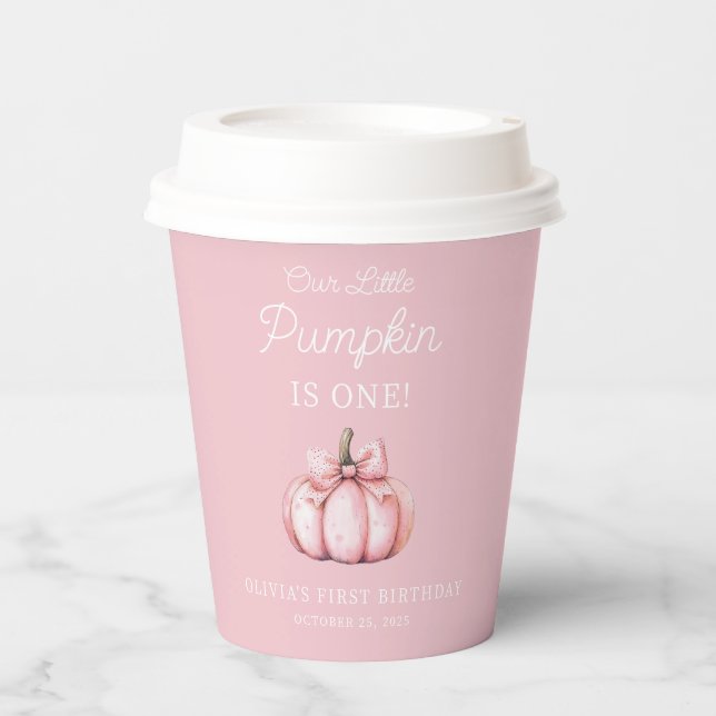 Vasos De Papel Cute Pink Pumpkin Girl Baby 1st Birthday (Anverso)