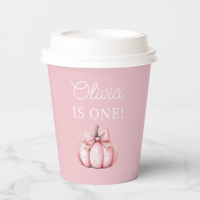 Vasos De Papel Cute Pink Pumpkin Girl Baby 1st Birthday (Anverso)