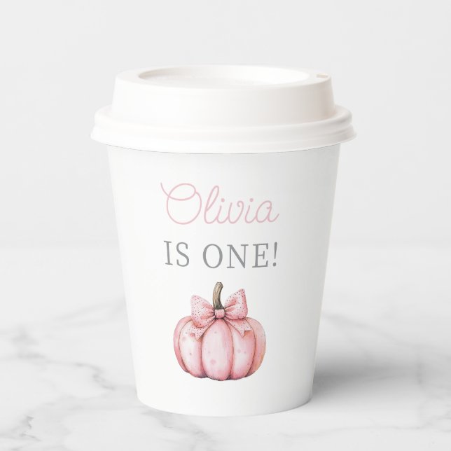 Vasos De Papel Cute Pink Pumpkin Girl Baby First Birthday (Anverso)