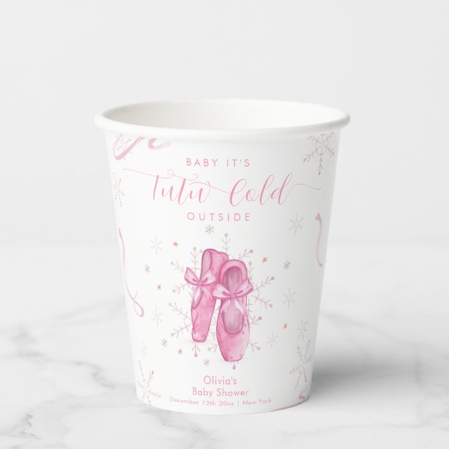 Vasos De Papel Cute Pink Snowflake Ballerina Girl Baby Shower  (Anverso)
