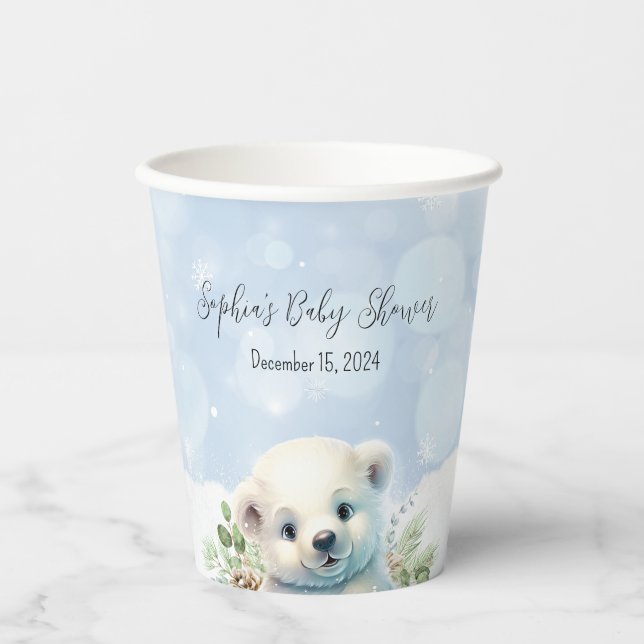 Vasos De Papel Cute Polar Bear Blue Winter Baby Shower (Anverso)