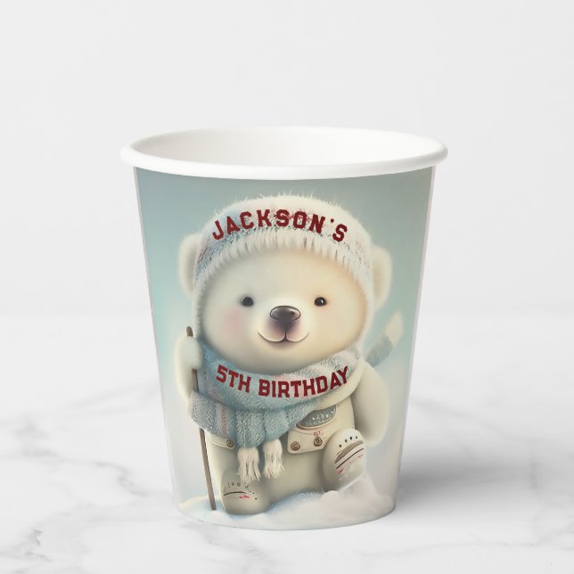 Vasos De Papel Cute Polar Bear Winter Wonderland Cumpleaños (Anverso)