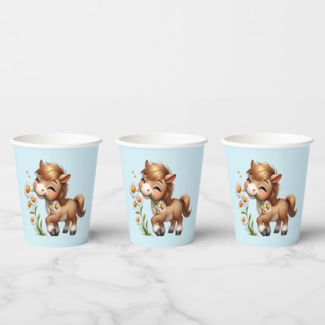 Vasos De Papel Cute Pony Eating Daisies (Multi)