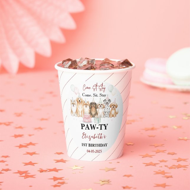 Vasos De Papel Cute Puppy Dog Boy 1st Birthday | Pawty Time First (in situ)