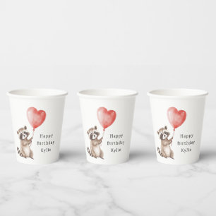Vasos De Papel Cute Raccoon Animal Heart Balloon Birthday