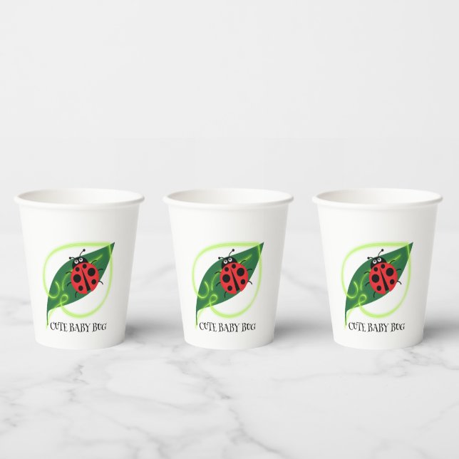 Vasos De Papel Cute Red ladybug Green Love Leaf niñitas (Multi)