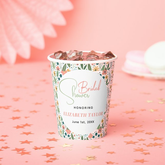 Vasos De Papel Cute Retro Floral Bridal Shower  (in situ)