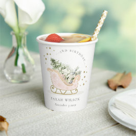 Vasos De Papel Cute Rubor Gold Winter Sleigh Cualquier Cumpleaños