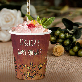 Vasos De Papel Cute Rustic Gold Floral Nombre personalizado Baby 
