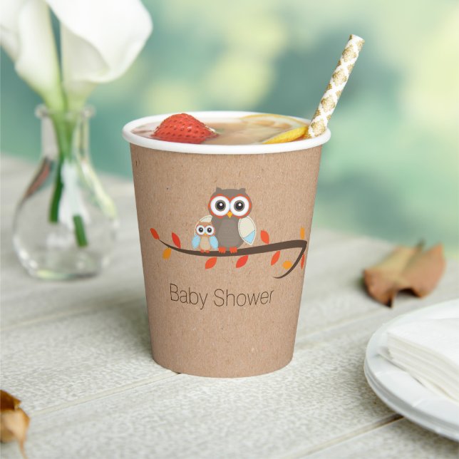Vasos De Papel Cute Rustic Owls Baby Shower (in situ)