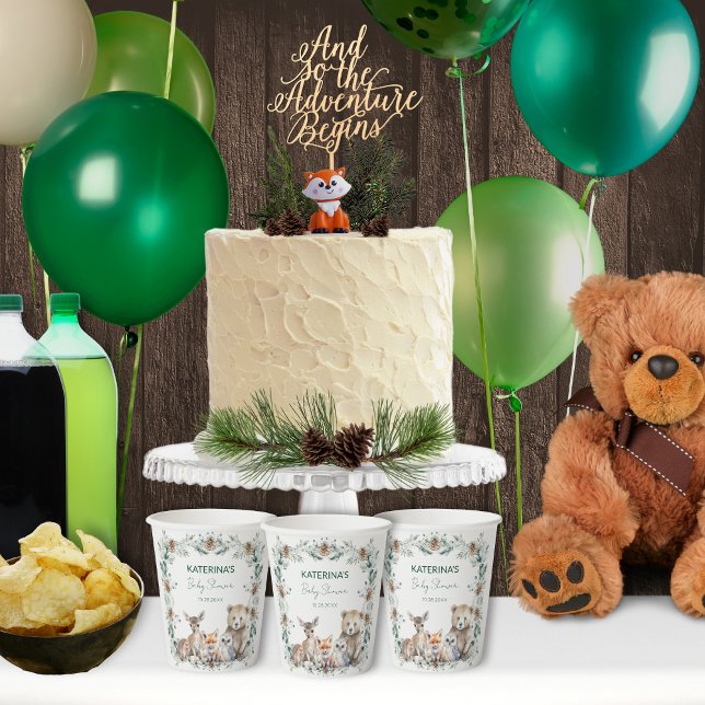 Vasos De Papel Cute Rustic Winter Woodland Animals Baby Shower (These cute paper cups are perfect for a rustic, woodland animal baby shower theme.)