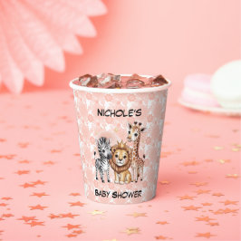 Vasos De Papel Cute Safari Animals Pink Florals Girl Baby Shower