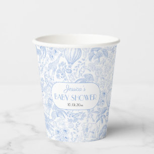Vasos De Papel Cute Safari Toile de Jouy Blue Baby Shower