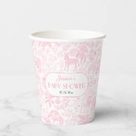 Vasos De Papel Cute Safari Toile de Jouy Pink Baby Shower