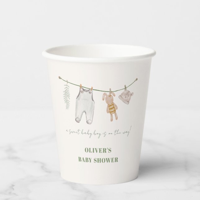 Vasos De Papel Cute Sage Green Boho Boy Ropa Baby Shower (Anverso)