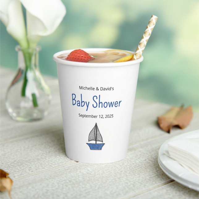 Vasos De Papel Cute Sailboat Nautical Baby Boy Couples Shower (in situ)