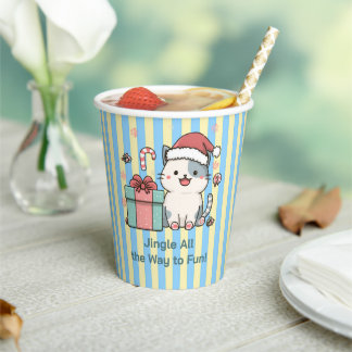Vasos De Papel Cute Santa Cat with Gift Box