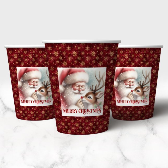 Vasos De Papel Cute Santa Claus & Rudolph Cartoon Christmas Paper (Cute Santa Claus & Rudolph Cartoon Christmas Paper Cups)